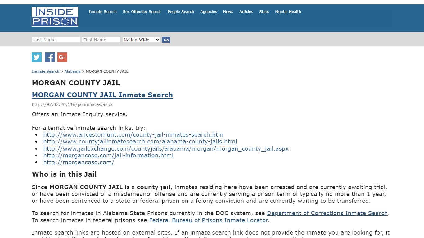 MORGAN COUNTY JAIL - Alabama - Inmate Search